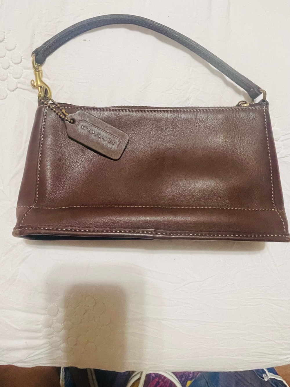 COACH Brown Leather Wristlet Clutch with Top Zip
